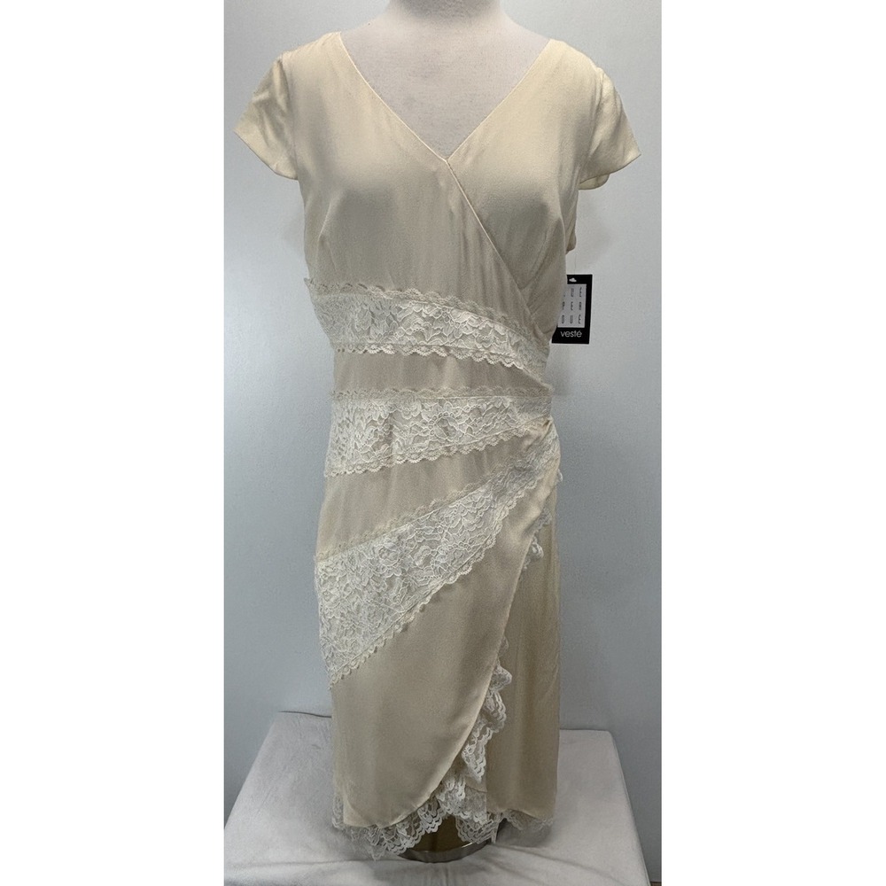 NEW! Due Per Due Silk Midi Dress Sz 14 Women's Lace Ivory Lined READ Soft Girl